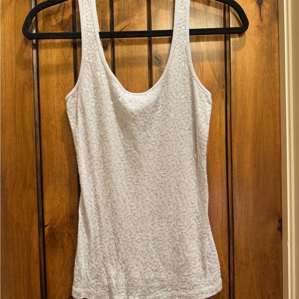 Express | Ivory Sequin Tank Top